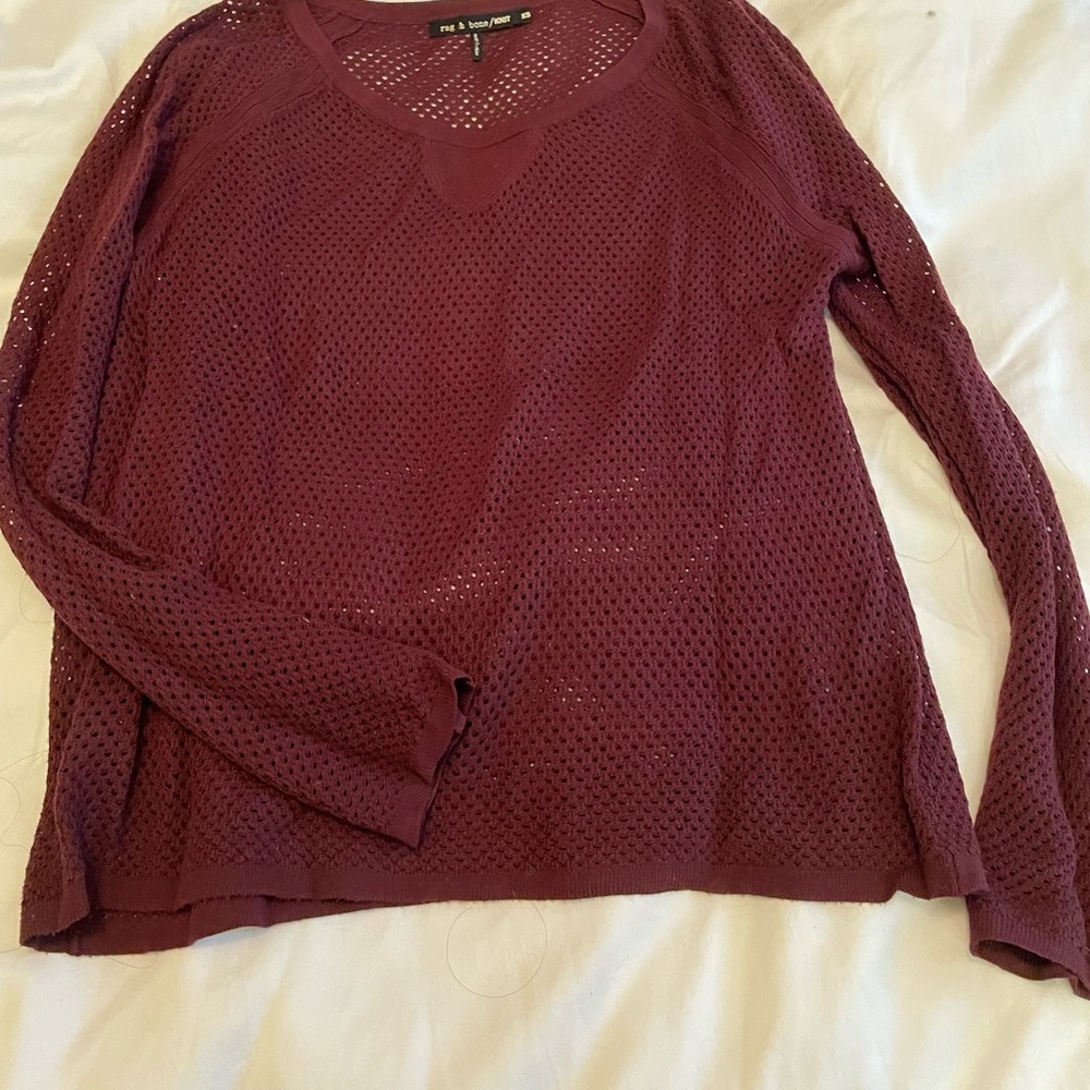 Rich wine coloured mesh knit sweater